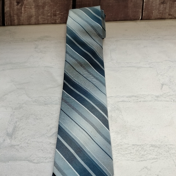 Vintage Cappuccino Golden Clip Gray Blue Diagonal Stripes Tie Necktie Retro 70s - Picture 7 of 8